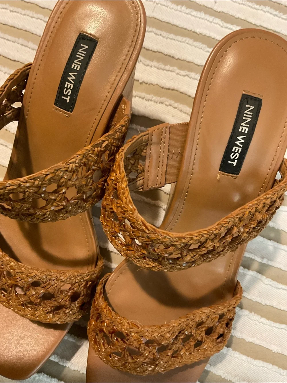 Nine West Brown Woven Cork Platform Wedges